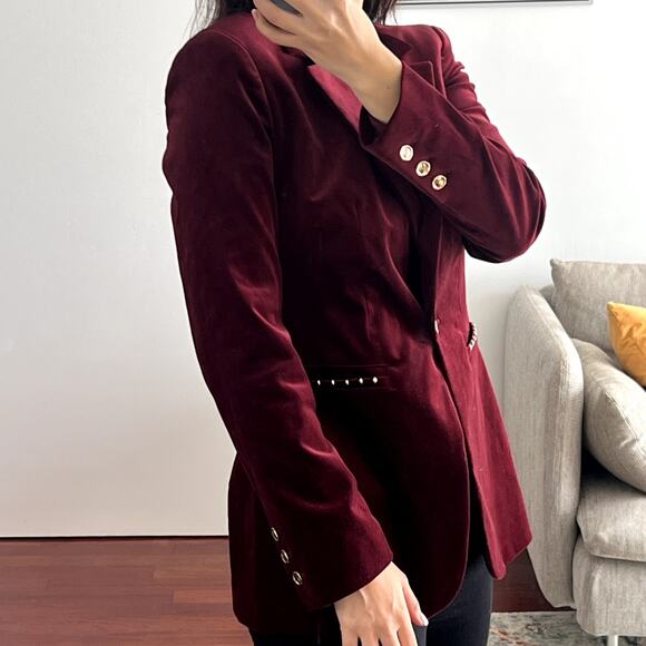 Elie Tahari Single Button Velvet Blazer size 2 Burgundy New - Picture 3 of 9